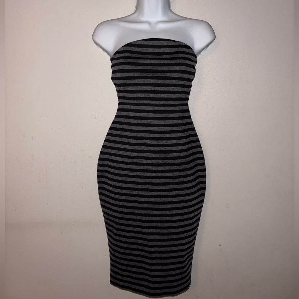 Express Black and Gray Strapless Dress